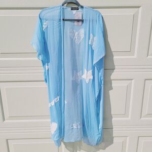 Randi & Will hearts stars sky blue kaftan coverup NWT